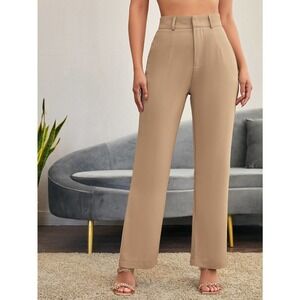 minimalist Solid Straight Leg Pants business casual khaki tan nude